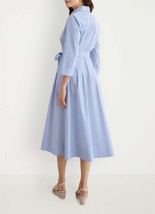 Hobbs Jane midi blousejurk met streepprint en strikceintuur - achterkant 3 lichtblauw