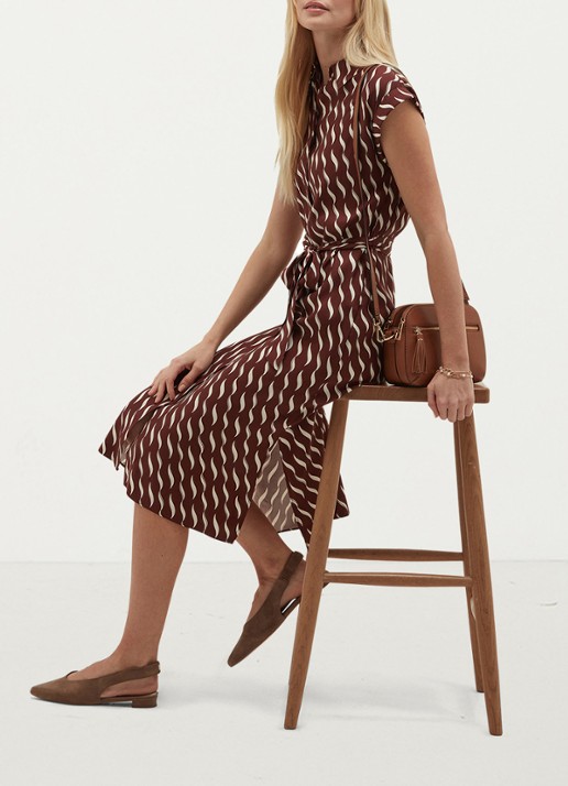 Hobbs Kalinda midi jurk met grafische print - detail 5 bruin