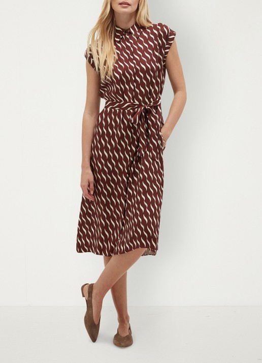 Hobbs Kalinda midi jurk met grafische print - voorkant 3 bruin