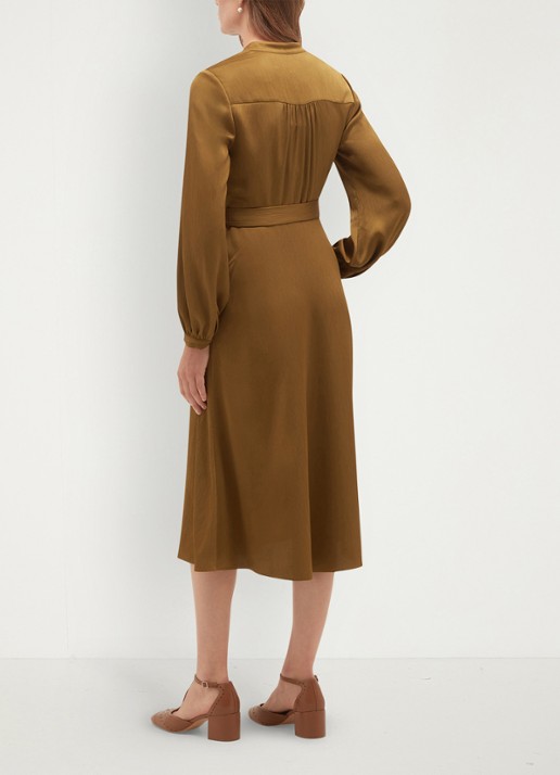 Hobbs Katia midi tuniekjurk met strikceintuur - achterkant 3 khaki