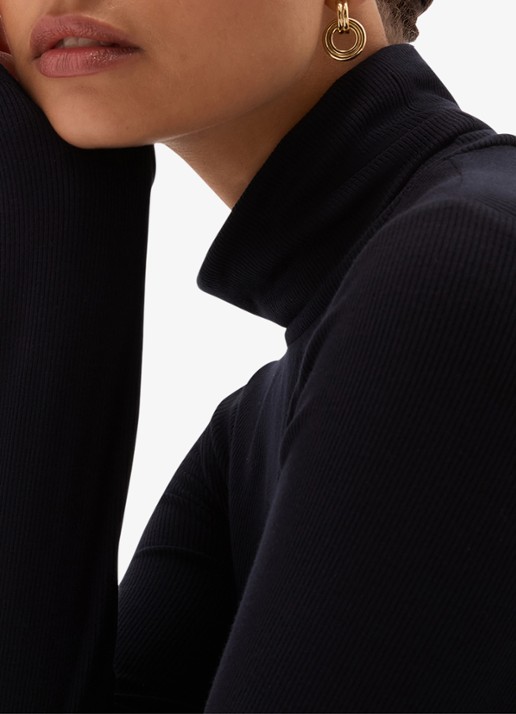 Hobbs Kiera ribgebreide longsleeve met col - detail 2 donkerblauw
