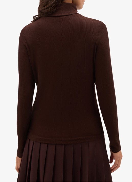 Hobbs Kiera ribgebreide longsleeve met col - achterkant 3 bruin