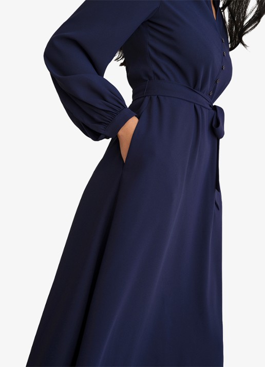 Hobbs Lettie midi jurk met strikceintuur - detail 3 donkerblauw