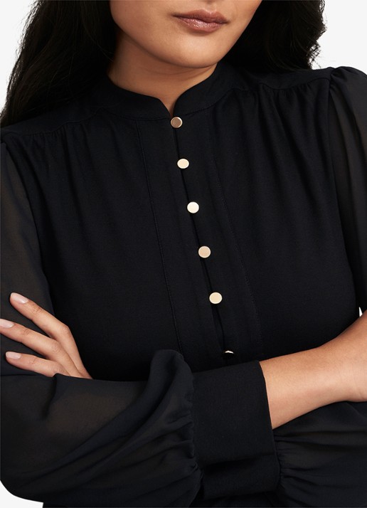 Hobbs Liberty midi tuniekjurk met pofmouwen - detail 3 zwart