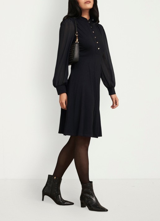 Hobbs Liberty midi tuniekjurk met pofmouwen - detail 4 zwart