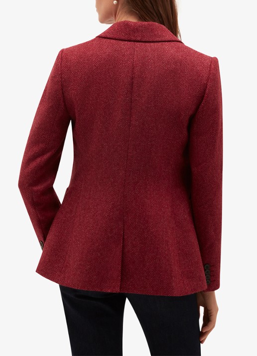 Hobbs Lilla single-breasted blazer van wol met visgraatdessin - achterkant 7 donkerroze