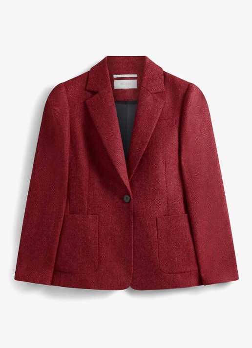 Hobbs Lilla single-breasted blazer van wol met visgraatdessin - voorkant 5 donkerroze