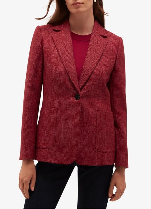 Hobbs Lilla single-breasted blazer van wol met visgraatdessin - voorkant 6 donkerroze