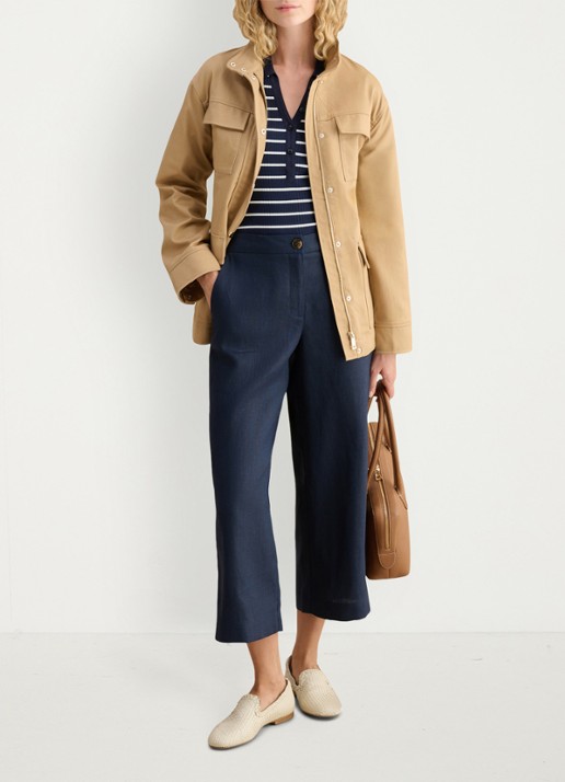 Hobbs Lillie high waist cropped loose fit pantalon van linnen - detail 3 donkerblauw