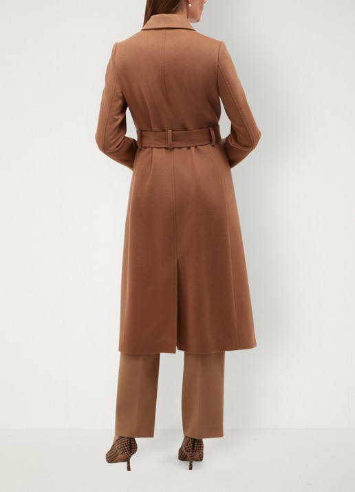 Hobbs Livia mantel van wol met strikceintuur - achterkant camel