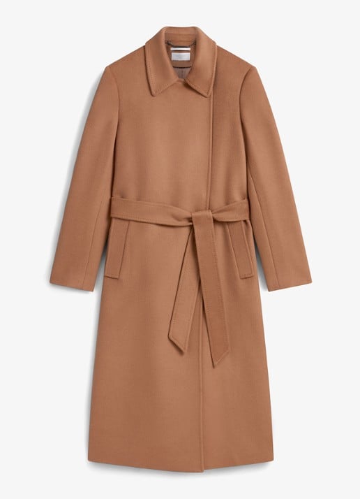 Hobbs Livia mantel van wol met strikceintuur - voorkant 2 camel
