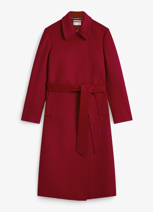 Hobbs Livia mantel van wol met strikceintuur - voorkant 6 donkerrood
