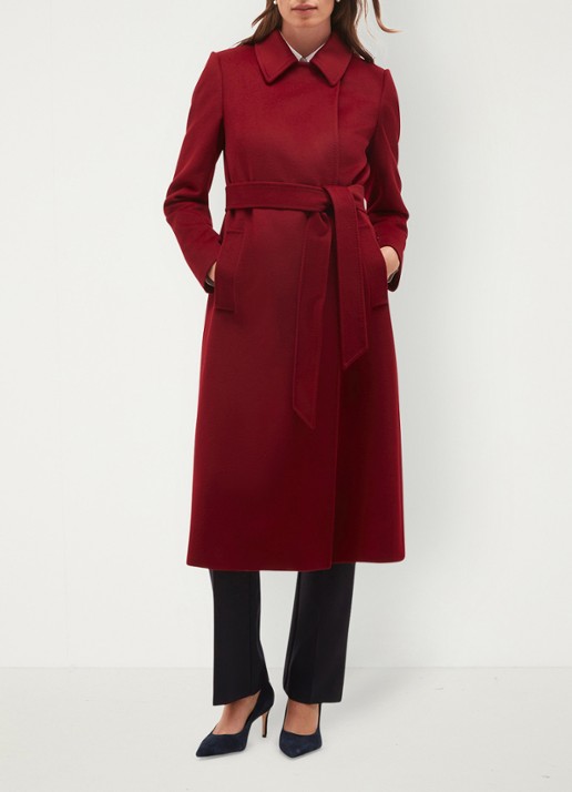 Hobbs Livia mantel van wol met strikceintuur - voorkant 7 donkerrood