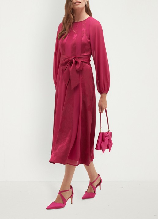 Hobbs Loren midi jurk met strikceintuur - detail 2 roze