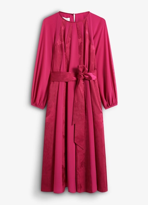 Hobbs Loren midi jurk met strikceintuur - voorkant 5 roze