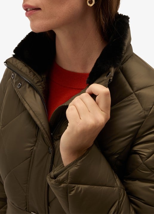 Hobbs Lumi puffer jas met waterafstotende coating en ceintuur - detail 5 olijfgroen