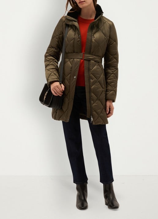 Hobbs Lumi puffer jas met waterafstotende coating en ceintuur - voorkant 7 olijfgroen