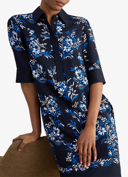 Hobbs Marciella mini tuniekjurk met bloemenprint - detail 4 donkerblauw