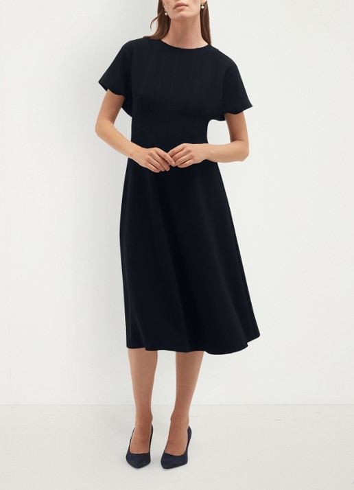 Hobbs Melina mini jurk met plooien - voorkant 4 donkerblauw