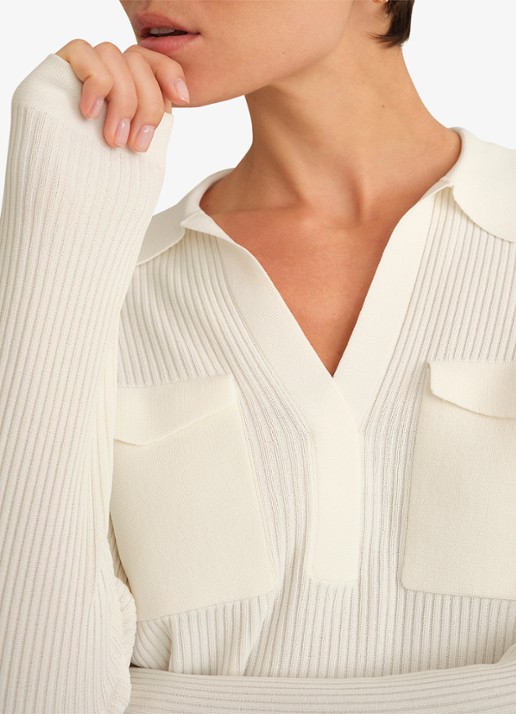 Hobbs Meredith ribgebreide top met borstzakken - detail 3 ivoor
