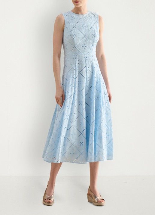 Hobbs Midi jurk met borduring - voorkant 2 lichtblauw
