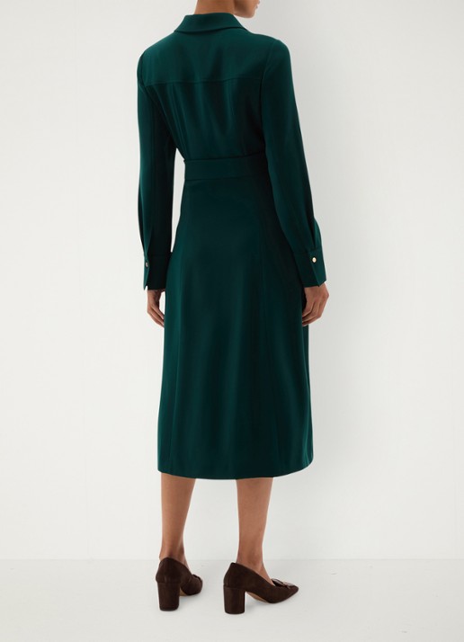 Hobbs Mylie midi blouse jurk met ceintuur - achterkant 5 donkergroen