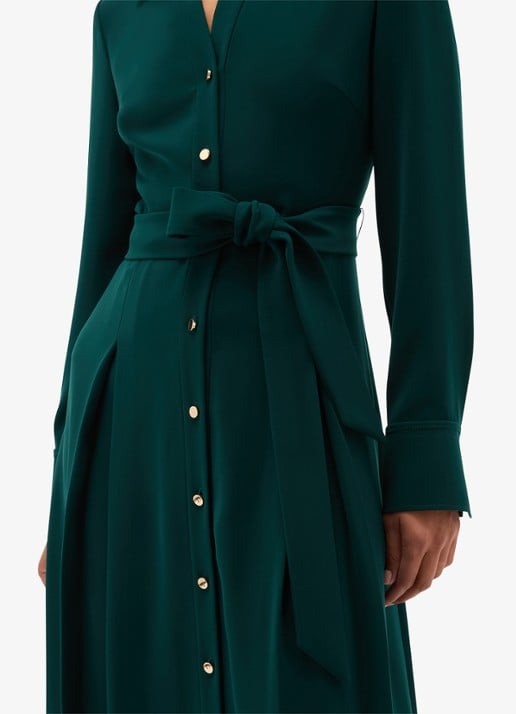 Hobbs Mylie midi blouse jurk met ceintuur - detail 2 donkergroen