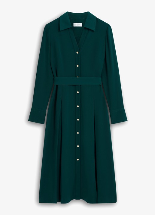 Hobbs Mylie midi blouse jurk met ceintuur - voorkant 6 donkergroen