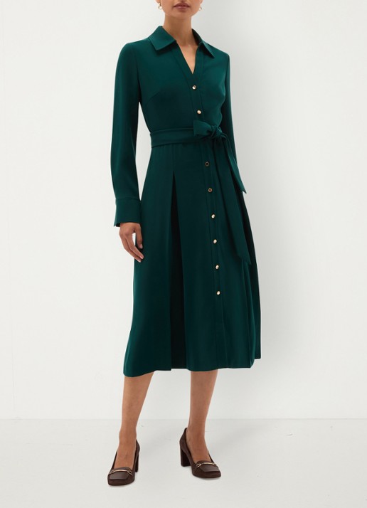 Hobbs Mylie midi blouse jurk met ceintuur - voorkant 7 donkergroen