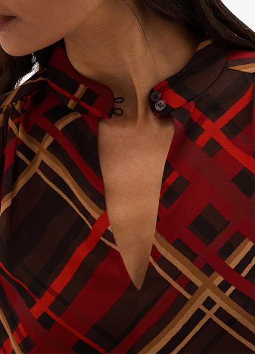 Hobbs Ophelia maxi blousejurk met ruitdessin en plooien - detail 6 bruin