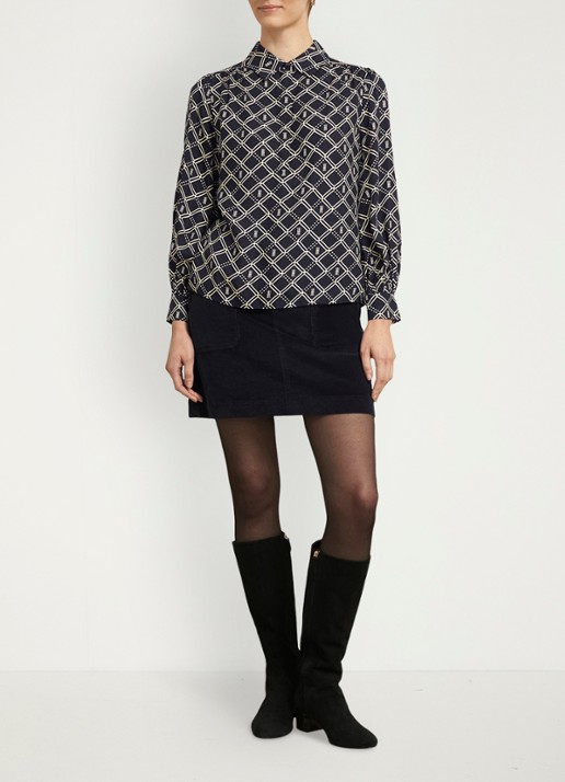 Hobbs Paulina blouse met grafische print  - voorkant 7 donkerblauw