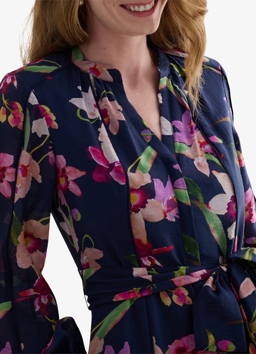 Hobbs Pippa blousejurk met strikceintuur en bloemenprint - detail 4 donkerblauw