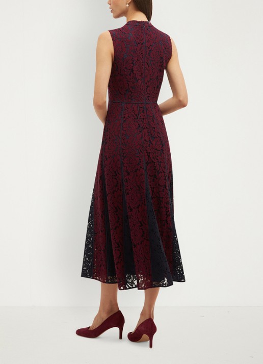 Hobbs Quin midi jurk met details van kant - achterkant 2 donkerrood