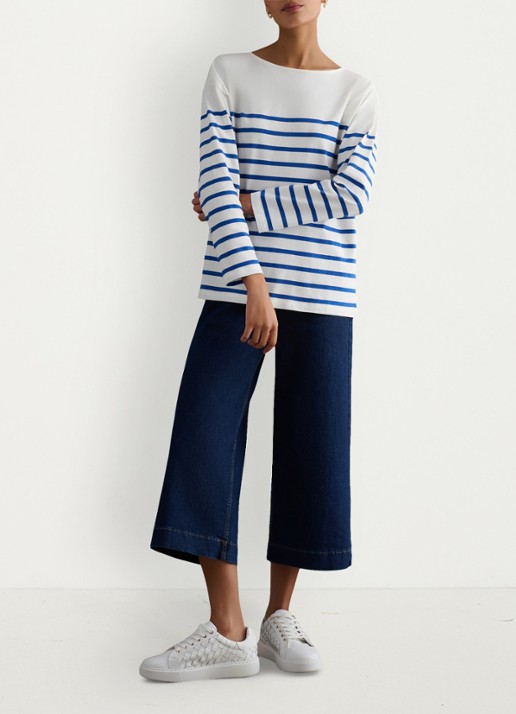 Hobbs Sian longsleeve met streepprint - voorkant 4 blauw