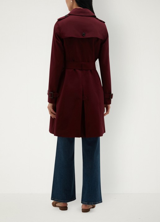 Hobbs Skylar double-breasted trenchcoat met strikceintuur - achterkant bordeauxrood