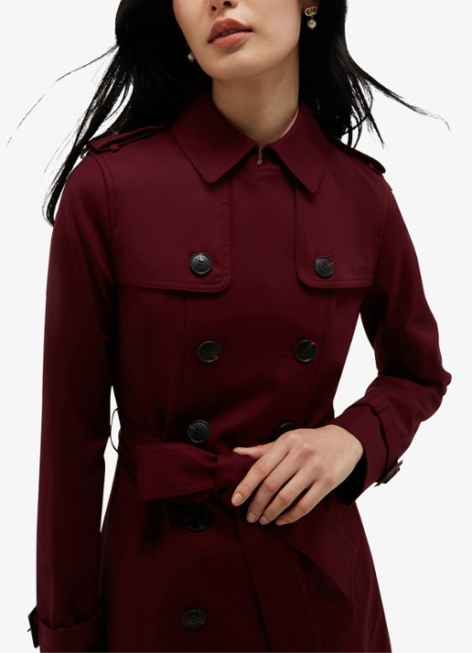 Hobbs Skylar double-breasted trenchcoat met strikceintuur - detail 4 bordeauxrood