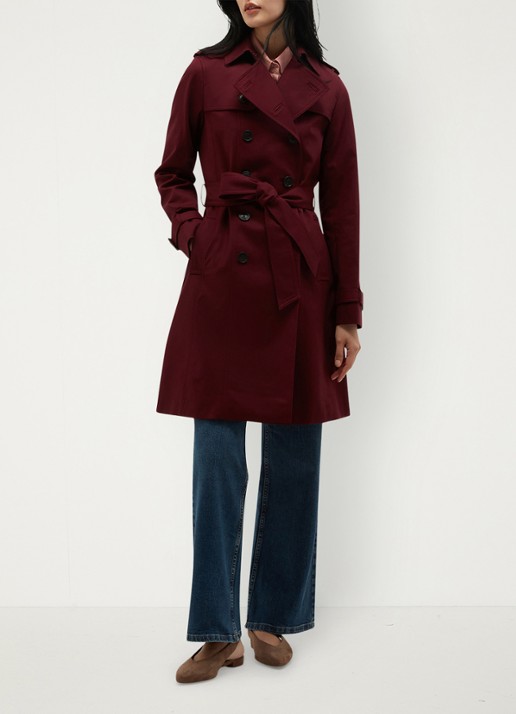 Hobbs Skylar double-breasted trenchcoat met strikceintuur - voorkant 8 bordeauxrood