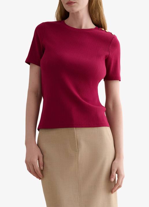 Hobbs Tamsin T-shirt met ribstructuur