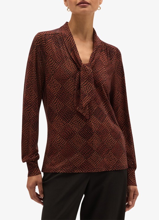 Hobbs Tarini top met print en sjaalkraag - voorkant 2 rood