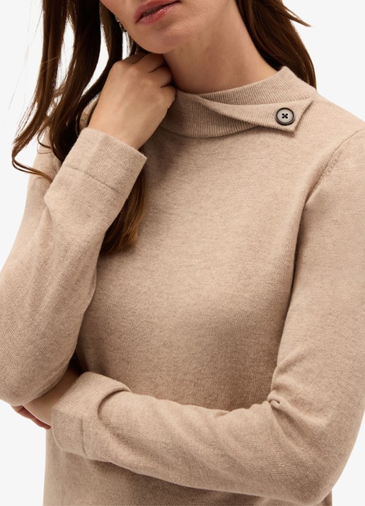 Hobbs Thalia fijngebreide trui van merino wol en kasjmier - detail 2 beige