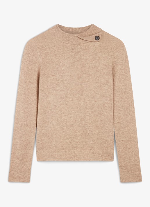Hobbs Thalia fijngebreide trui van merino wol en kasjmier - voorkant 4 beige