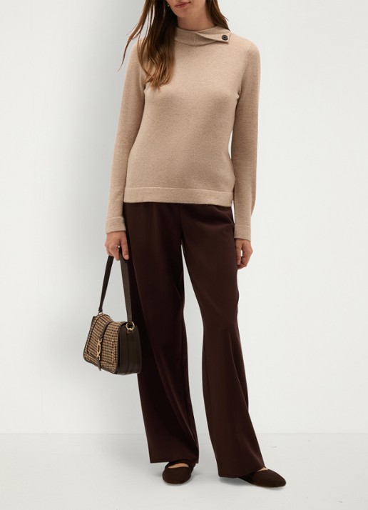 Hobbs Thalia fijngebreide trui van merino wol en kasjmier - voorkant 5 beige