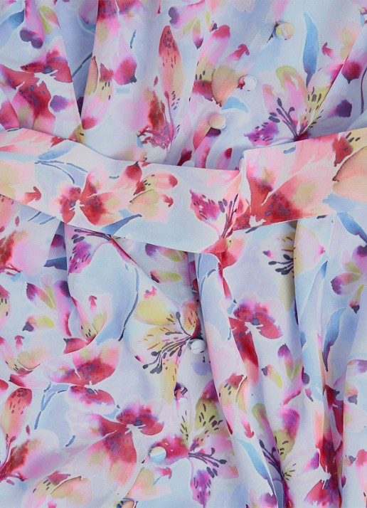 Hobbs Thea maxi blousejurk met bloemenprint en pofmouw - detail 3 lichtblauw