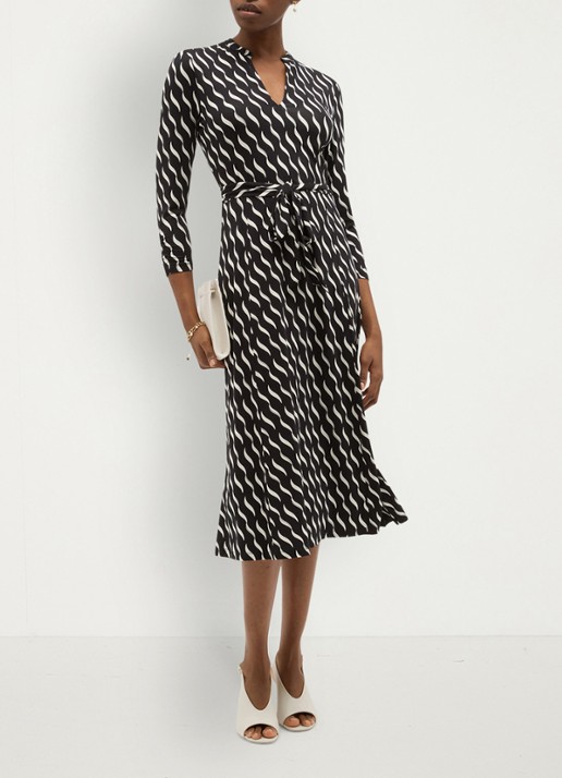 Hobbs Theodora midi jurk met grafische print - detail 5 donkerblauw