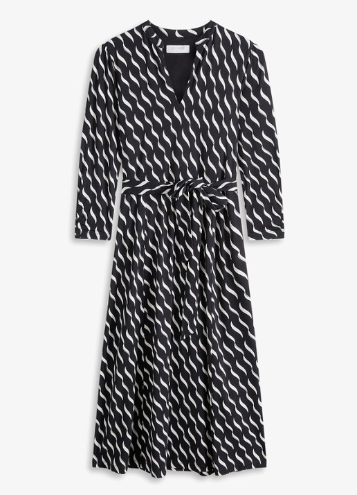 Hobbs Theodora midi jurk met grafische print - voorkant donkerblauw