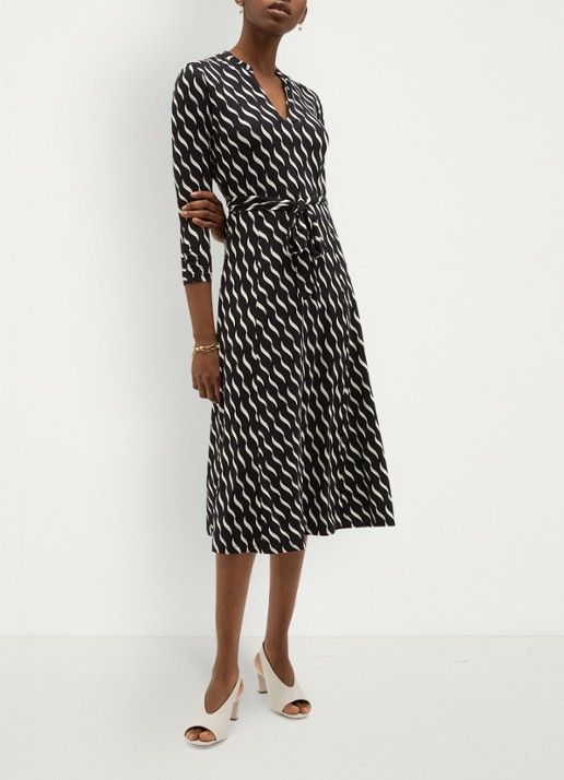 Hobbs Theodora midi jurk met grafische print - voorkant 2 donkerblauw