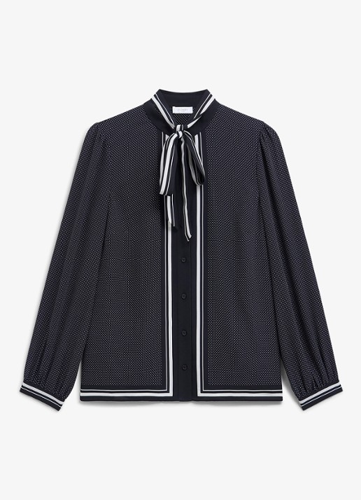 Hobbs Valerie blouse met stippenprint en sjaalkraag - voorkant 4 donkerblauw
