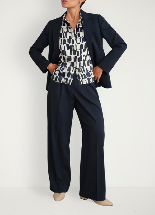 Hobbs Velma blouse met grafische print - voorkant 2 donkerblauw