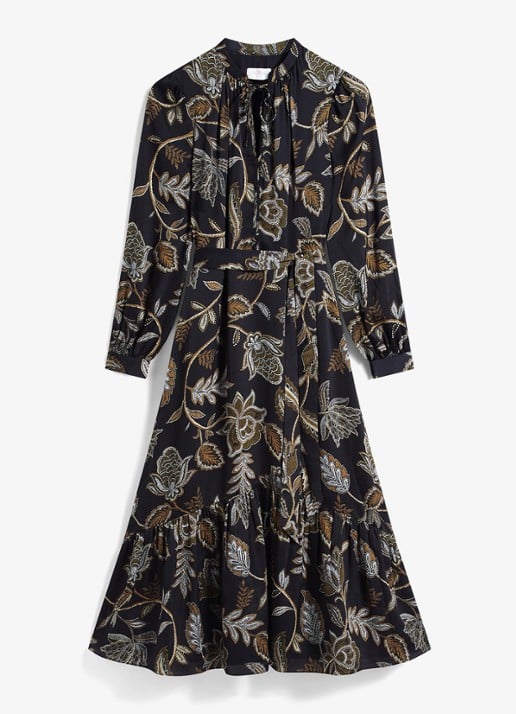 Hobbs Vespa midi jurk met bloemenprint - voorkant donkerblauw