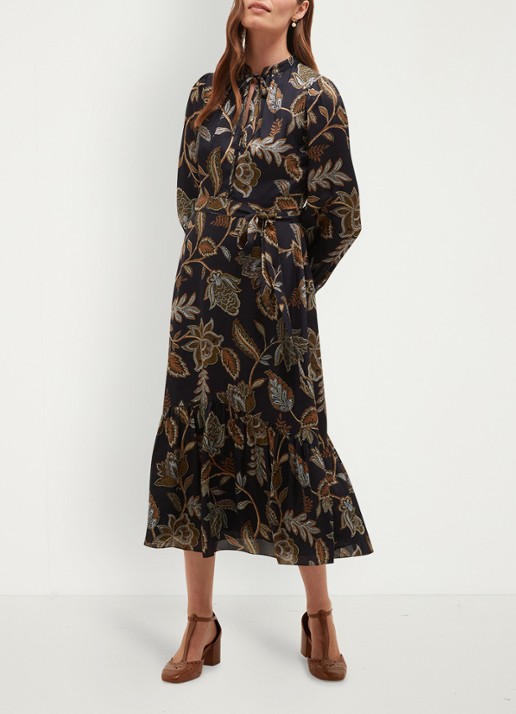 Hobbs Vespa midi jurk met bloemenprint - voorkant 2 donkerblauw